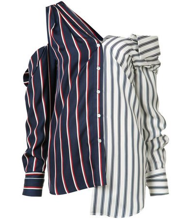 Monse Cold-shoulder Striped Silk-satin Shirt In Navy/white
