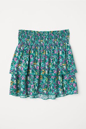 Tiered Skirt with Smocking - Green/floral - Ladies | H&M US