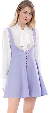 Allegra K Women's Cute Button Decor Overalls Pinafore Dress Suspenders Skirt Large Light Purple at Amazon Women’s Clothing store
