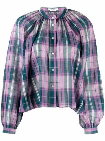 Isabel Marant Étoile purple Blandine check balloon sleeves shirt for women | 22PCH080422P026E30PL at Farfetch.com