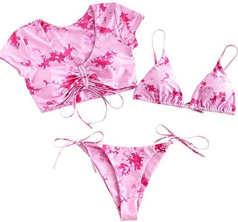 ZAFUL Women's Tie Dye Cinched String Triangle Bikini Set Three Piece Swimsuit: Buy Online at Best Price in UAE - Amazon.ae