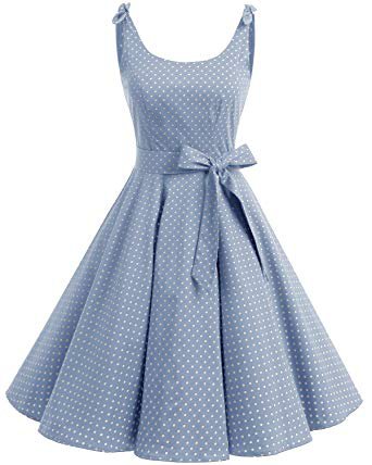 Bbonlinedress 1950's Bowknot Vintage Retro Polka Dot Rockabilly Swing Dress Blue White Dot 2XL at Amazon Women’s Clothing store: