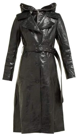 Masked Leather Trench Coat - Womens - Black