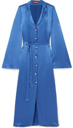 STAUD - Sandy Belted Satin Dress - Blue