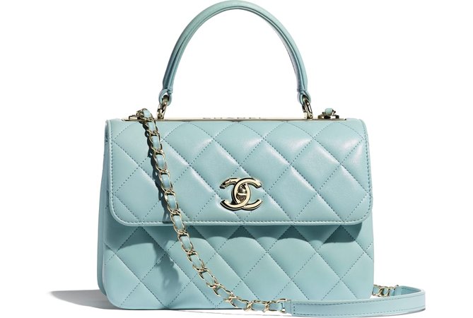 Small Flap Bag With Top Handle, lambskin, light blue - CHANEL