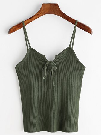 Lace Up Front Ribbed Knitted Cami Top