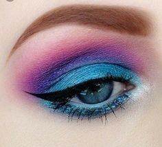 Bold 80's pink purple blue eyeshadow #80s #blue #purple #eyeshadow | Colorful makeup tutorial, 80s eye makeup, Dramatic eye makeup