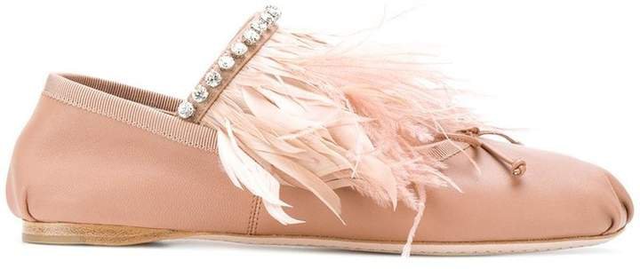 feather-trimmed ballerina shoes