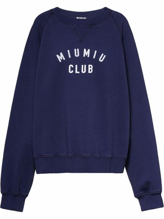 Shop Miu Miu logo-print garment-dyed fleece sweatshirt with Express Delivery - FARFETCH