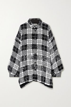 Black Oversized checked sequined tulle shirt | Balenciaga | NET-A-PORTER
