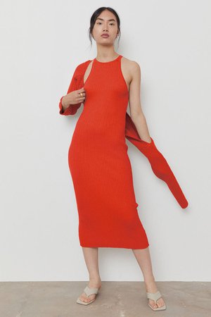 Rib-knit dress - Orange-red - Ladies | H&M GB