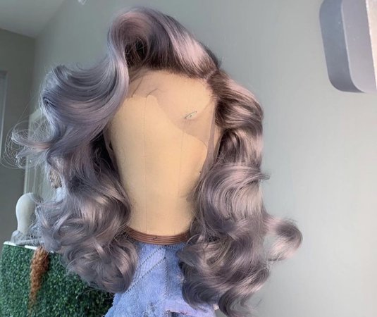 purple-grayish curly lace wig