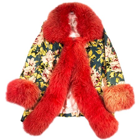 Vivienne Westwood red sheepskin and floral velvet jacket, fw 1994 For Sale at 1stDibs