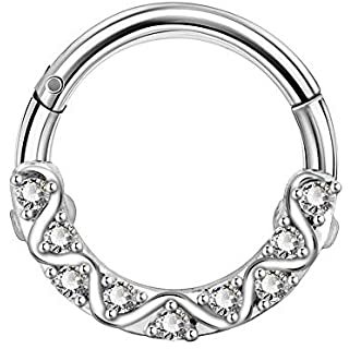 Amazon.com: OUFER 16G 316L Stainless Steel Daith Earrings Hoop Cluster CZ Hinged Segment Clicker Daith Clicker Helix Ear Piercing: Clothing