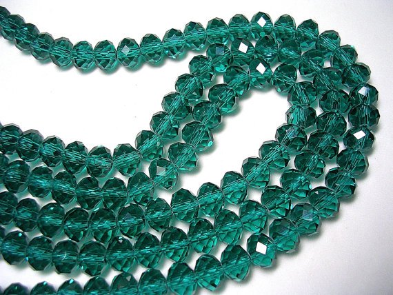6mm X 8mm Teal Green Beads Emerald Green Faceted Glass