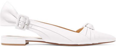Knotted Leather Slingback Flats - White