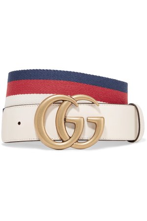Gucci | Striped canvas and leather belt | NET-A-PORTER.COM