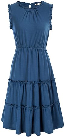 GRACE KARIN Women’s Summer Midi Dress Sleeveless Ruffle Sleeve Round Neck Flowy Tiered Dress with Pockets Yale Blue M at Amazon Women’s Clothing store