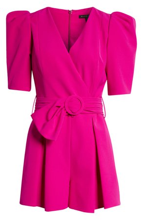 Black Halo Maricopa Puff Sleeve Belted Romper | Nordstrom