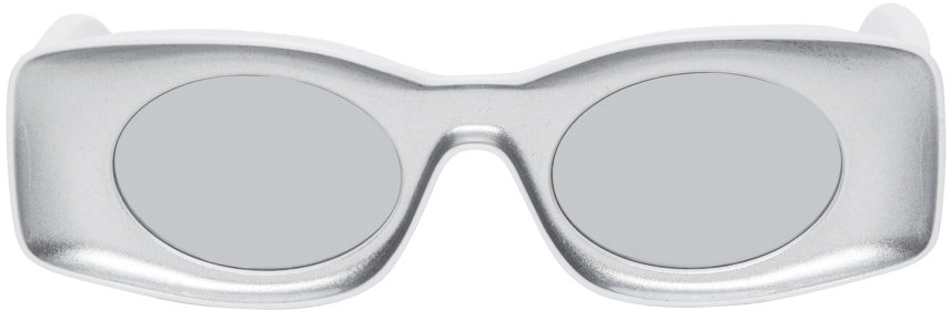 Loewe: Silver & White Paula's Ibiza Square Sunglasses | SSENSE
