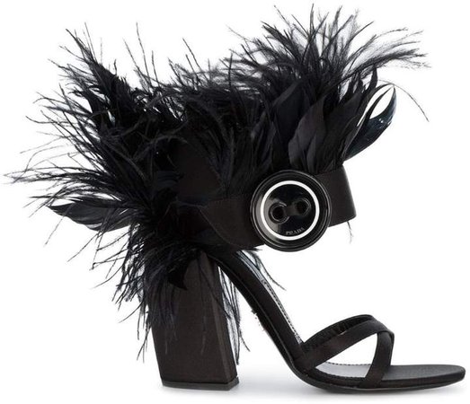 Black ostrich feather 110 Leather sandals