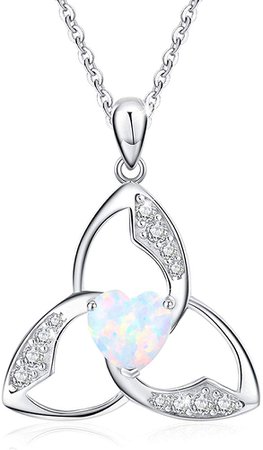 Celtic Trinity Knot Opal Heart Pendant Necklace Triangle