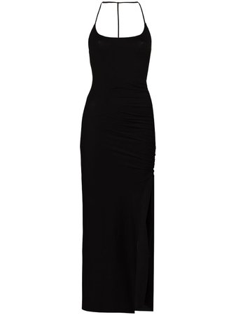 Shop Reformation REF MACI HLTERNK FRNT SLIT MIDI DRS BLK with Express Delivery - FARFETCH