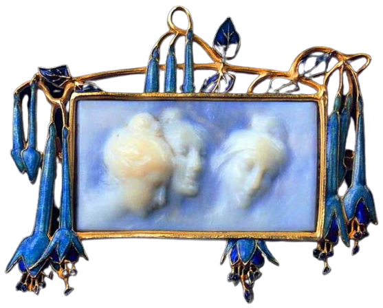 Lalique art nouveau blue cameo with the three graces and flowers