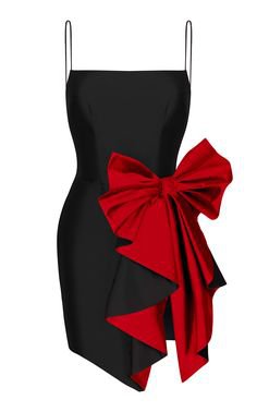 Rasario asymmetric black white red satin velvet suede dress (3)