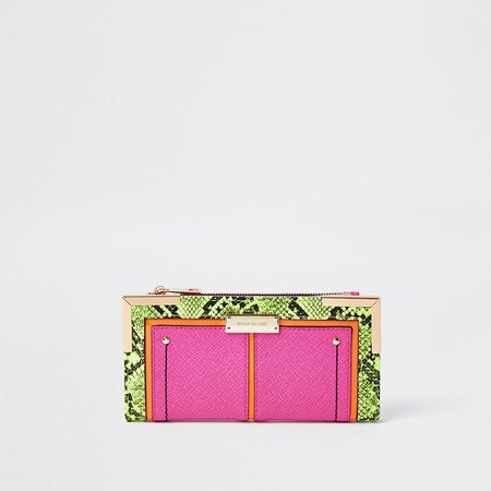 Neon pink metal corner purse | River Island
