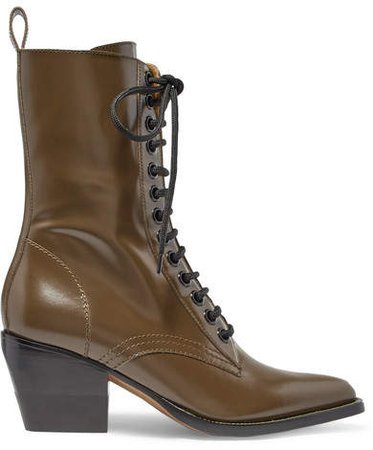 Rylee Glossed-leather Ankle Boots - Dark brown