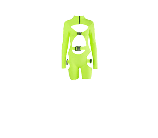 HVST Edit | Neon Yellow VWIWV Bodycon Buckle High Neck Jumpsuit Long Sleeves Sexy Hollowing Out Romper