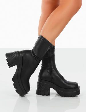 Jennie Black Drench PU Chunky Sole Heeled Ankle Boots | Public Desire – Public Desire AU