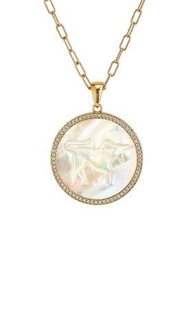 Ashley McCormick Taurus 18K Yellow Gold Mother of Pearl, Diamond Necklace