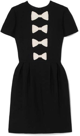 Bow-detailed Wool And Silk-blend Mini Dress - Black