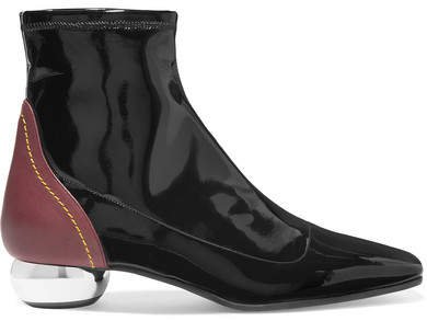 Smooth And Patent-leather Ankle Boots - Black