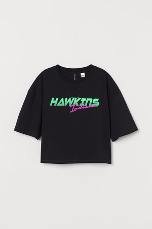 Boxy printed T-shirt - Black - Ladies | H&M CN