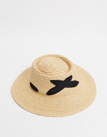 ASOS DESIGN natural straw boater hat with ribbon detail and size adjuster | ASOS