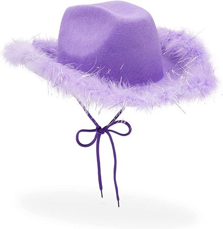 Amazon.com: Zodaca Purple Cowboy Hat with Feathers on Brim for Women, Men, Western Felt Fluffy Cowgirl Hat for Halloween Costume, Dress Up, Birthday, Bachelorette Party Accessories : Clothing, Shoes & Jewelry
