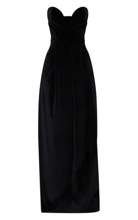 Black Velvet Draped Wrap Detail Bandeau Maxi Dress | PrettyLittleThing USA