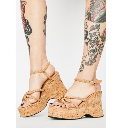 Delia's Cork Platform Sandals - Light Brown | Dolls Kill