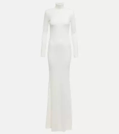 High Neck Wool Maxi Dress in White - Saint Laurent | Mytheresa