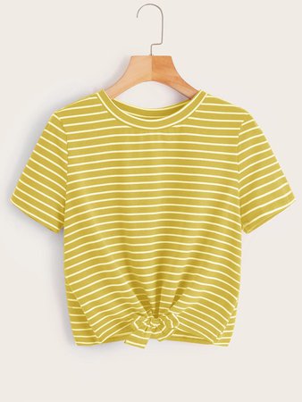 Striped Print Knotted Front Tee