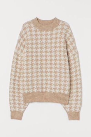 Fine-knit Sweater - Lt beige/houndstooth-patterned - | H&M