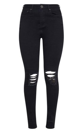 Black Knee Rip 5 Pocket Skinny Jean | Denim | PrettyLittleThing
