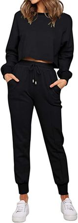 ZESICA Women's Long Sleeve Crop Top and Pants Pajama Sets 2 Piece Jogger Long Sleepwear Loungewear Pjs Sets Khaki at Amazon Women’s Clothing store