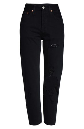 Levi's® 501® High Waist Ripped Crop Straight Leg Jeans (Black Clouds) | Nordstrom