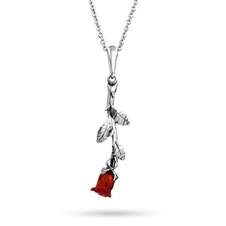 Sterling Silver Red Rose Necklace