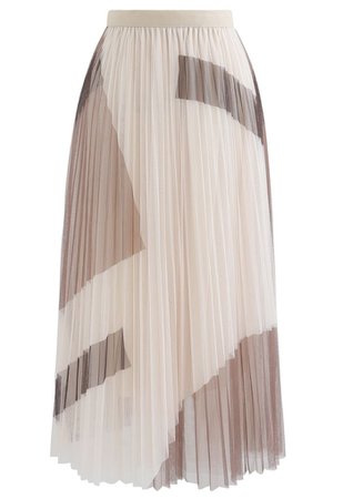 Color Block Double-Layered Mesh Skirt in Tan - Retro, Indie and Unique Fashion