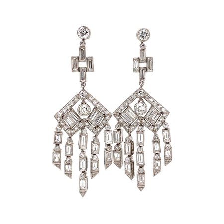 Diamond Chandelier Platinum Drop Earrings Estate Fine Jewelry For Sale at 1stDibs